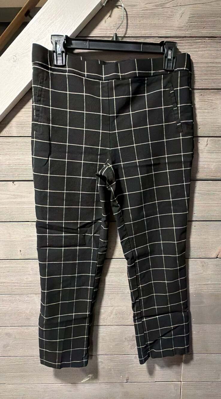 Nicole Miller New York Pants Size M Black White Windowpane Check